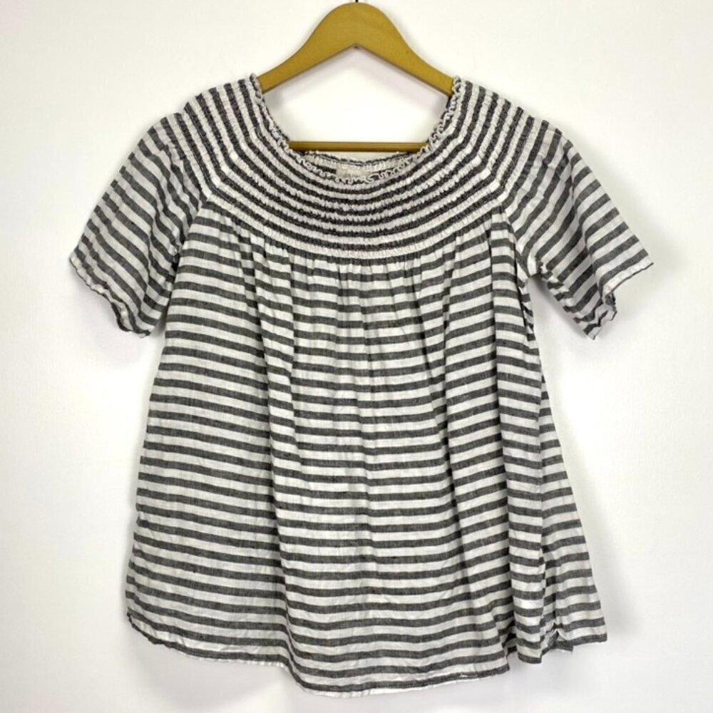 C&C California 100% Linen Striped Off The Shoulder Top